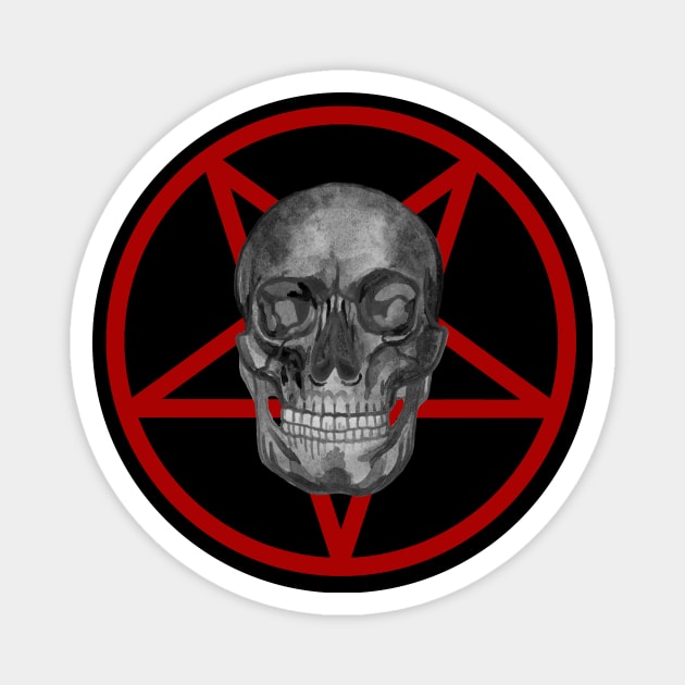 Skull in satanic red pentacle Magnet by deadblackpony